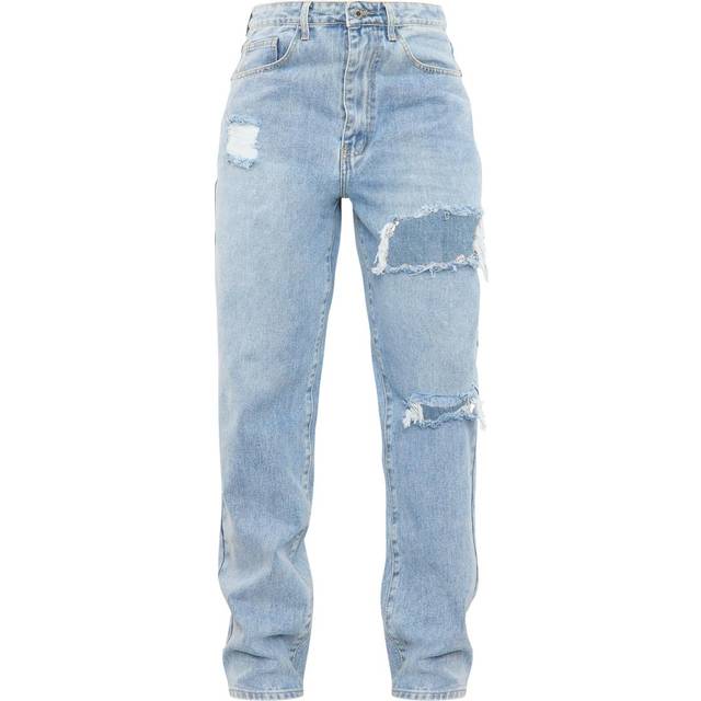 PRETTYLITTLETHING Light Blue Wash Open Knee Boyfriend Jeans, Light Blue Wash - 8