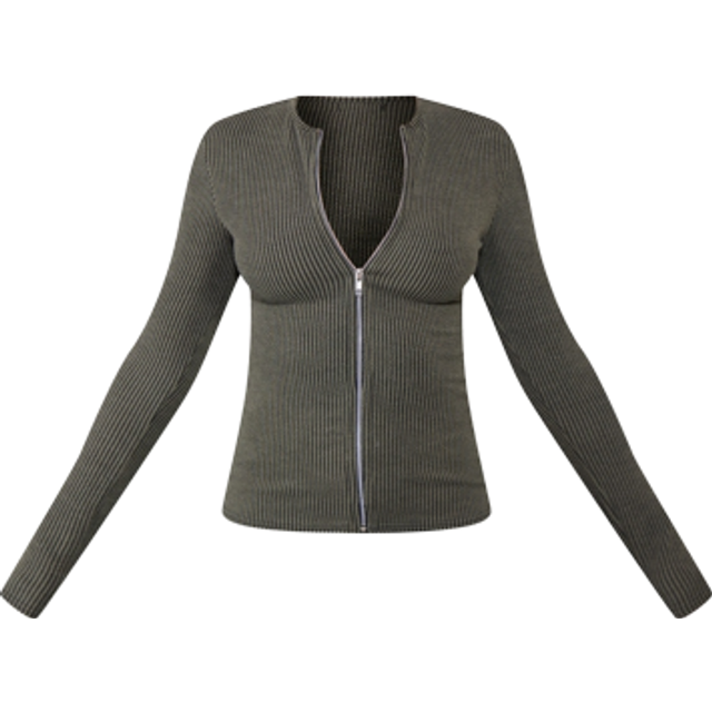 Moss Khaki Two Tone Rib Longline Zip Up Top, Moss Khaki - 4
