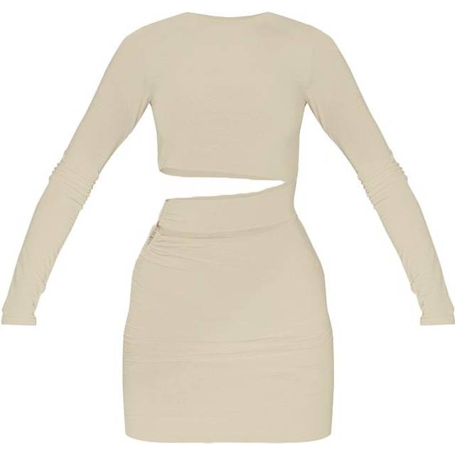 Stone Slinky Cut Out Waist Ring Detail Bodycon Dress, White - 14