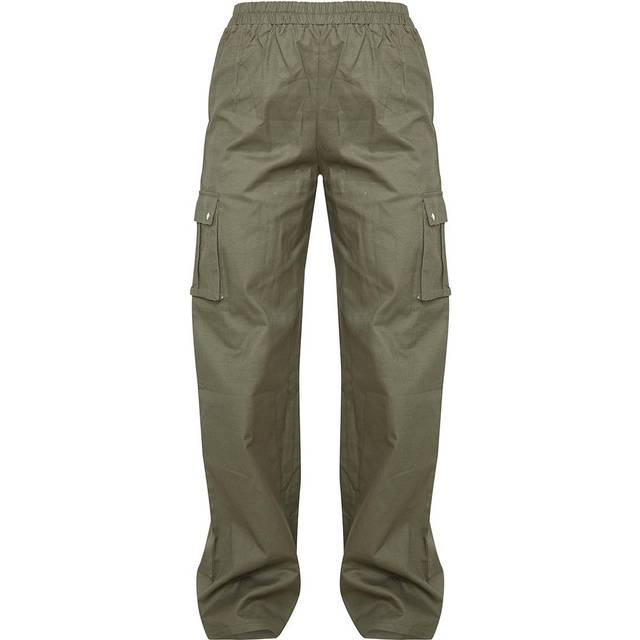 Khaki Wide Leg High Waisted Cargo Trousers, Green - 4