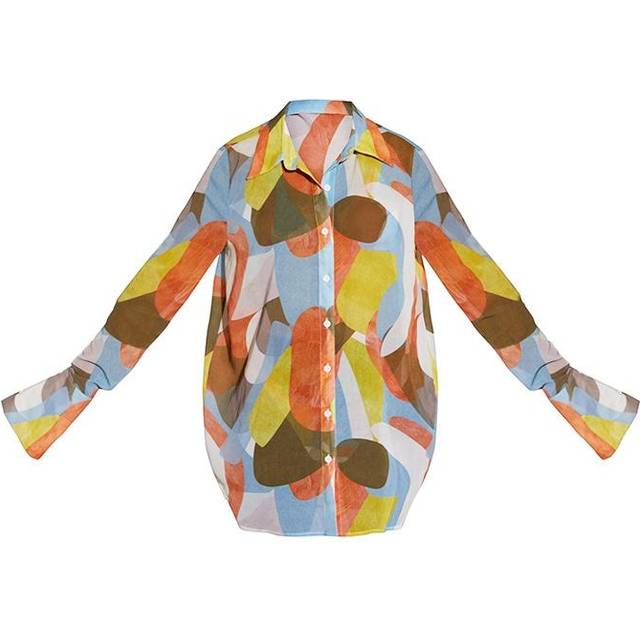 Multi Abstract Printed Oversized Beach Shirt, Multi - 8