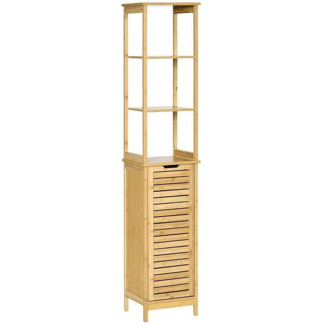 kleankin Bathroom Floor Cabinet Narrow Tallboy w/ 3 Shelves Cupboard Natural