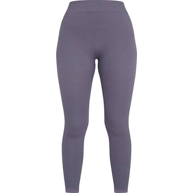 Charcoal Structured Contour Ribbed Leggings, Charcoal Grey - XS