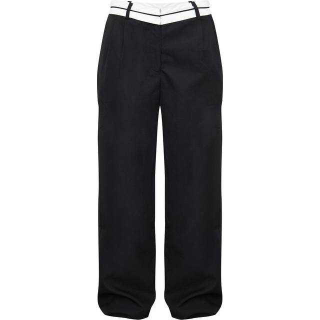 Black Turn Over Waist Straight Leg Trousers, Black - 4