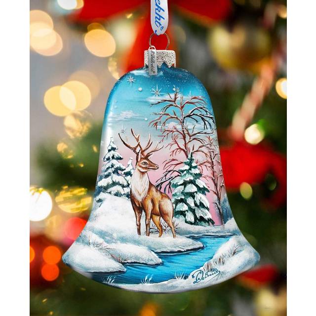 Designocracy Winter Deer Bell Glass Ornament by G. DeBrekht - 73183