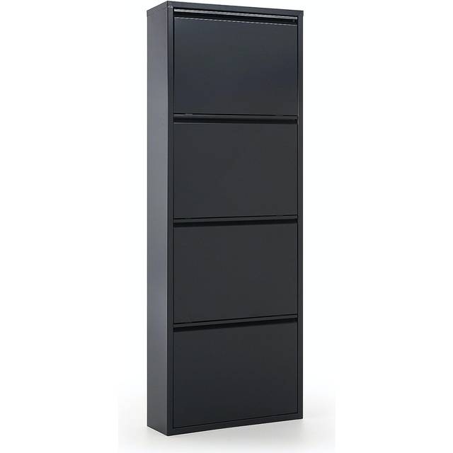 Ode shoe rack with 4 doors in dark grey, 50 x 136 cm - Black