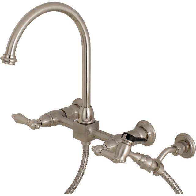 Kingston Brass KS1298ALBS Restoration 8Inch Centerset Wall Mount Kitchen Faucet with Brass Sprayer  Brushed Nickel