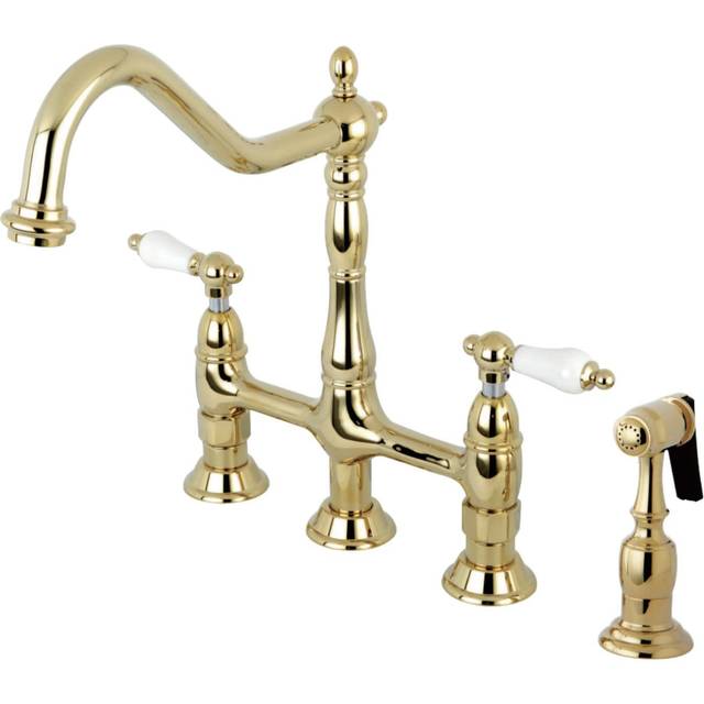 Kingston Brass KS1272PLBS Heritage Kitchen Faucet with Brass Sprayer  8-3/4-Inch  Polished Brass