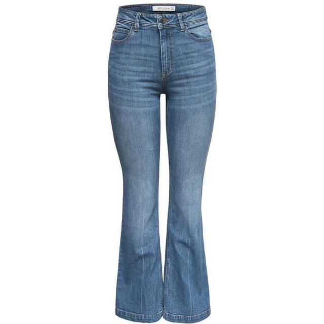 JdY Dam Flora Utsvängda High MB Noos DNM jeans, Medium blå denim, 33W x 30L