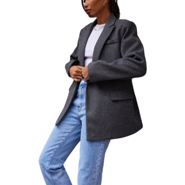 Grey Wool Look Double Breasted Blazer - 4