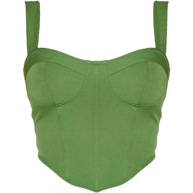 Shape Khaki Woven Corset Crop Top, Green - 14