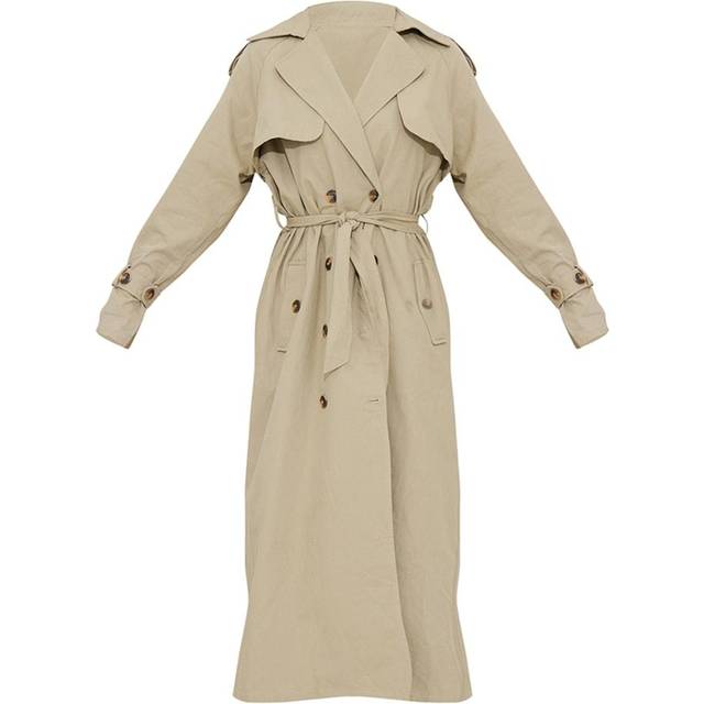 Khaki Panel Detail Belted Trench Coat, Green - 12