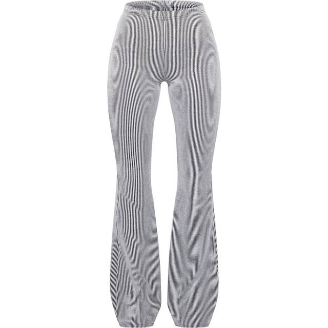 Light Grey Two Tone Rib High Waist Flares, Moss Grey - 6