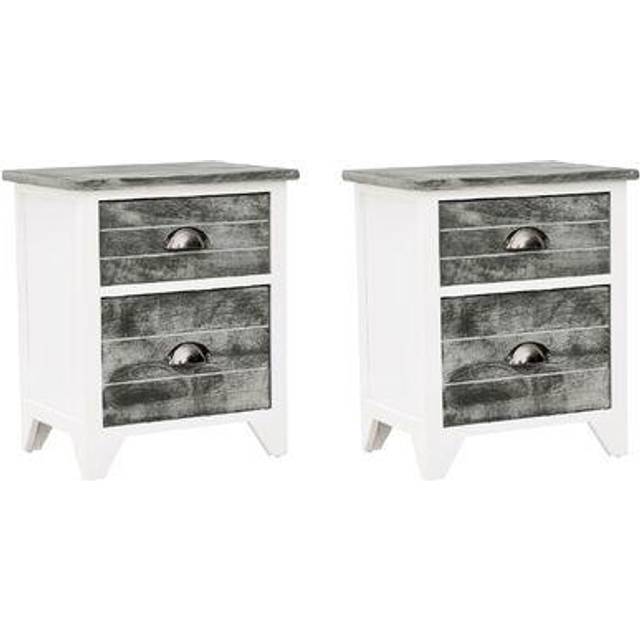 vidaXL Nightstand 2 pcs with 2 Drawers Grey and White
