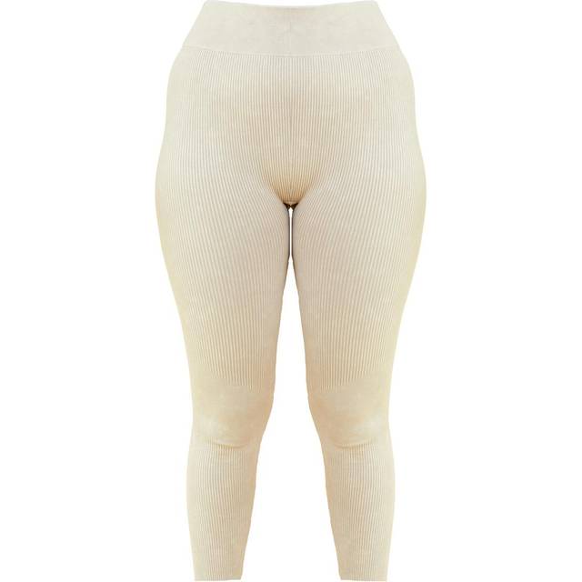 Oatmeal Acid Wash Seamless Rib High Waist Gym Leggings, Oatmeal - M
