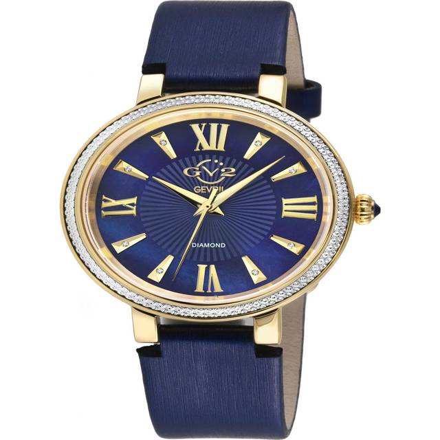 GV2 Women's Genoa, Swiss Quartz Watch, MOP Blue Dial, Genuine Hand Made Italian Leather, & Sapphire Crystal - One Size