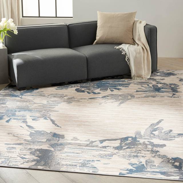 Enchanting 01 Ivory Grey Blue 300cm x 229cm Rug - White (*)