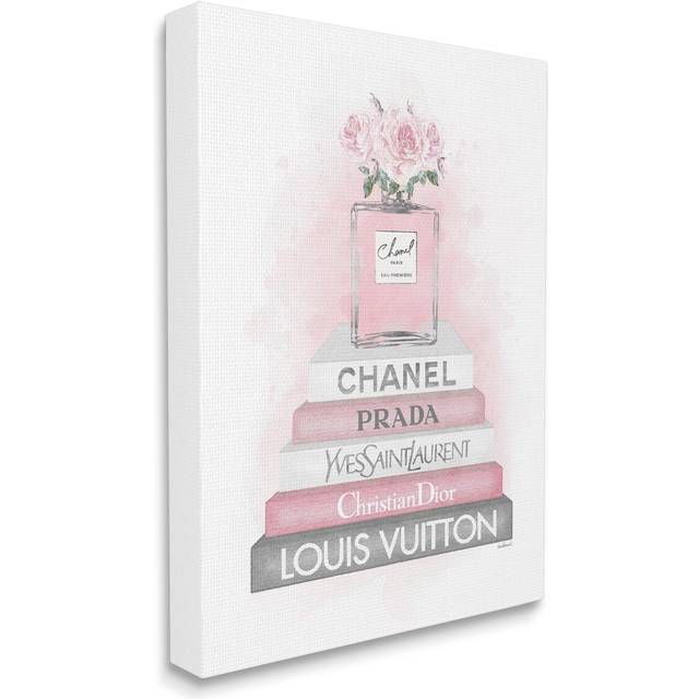 Stupell Industries Pink Roses Perfume Bottle Glam Fashion Bookstack  Designed by Amanda Greenwood Canvas Wall Art  24 x 30
