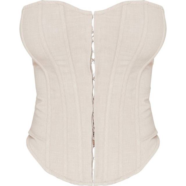 Shape Stone Lace Up Back Woven Corset, White - 6