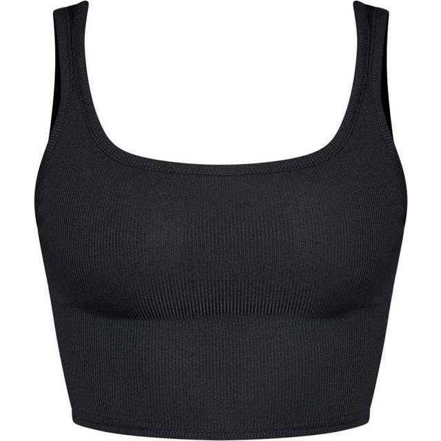 Shape Black Ribbed Scoop Neck Crop Top, Black - 16