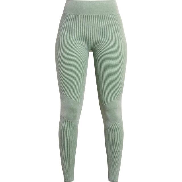 Khaki Acid Wash Seamless Rib High Waist Gym Leggings, Green - XS