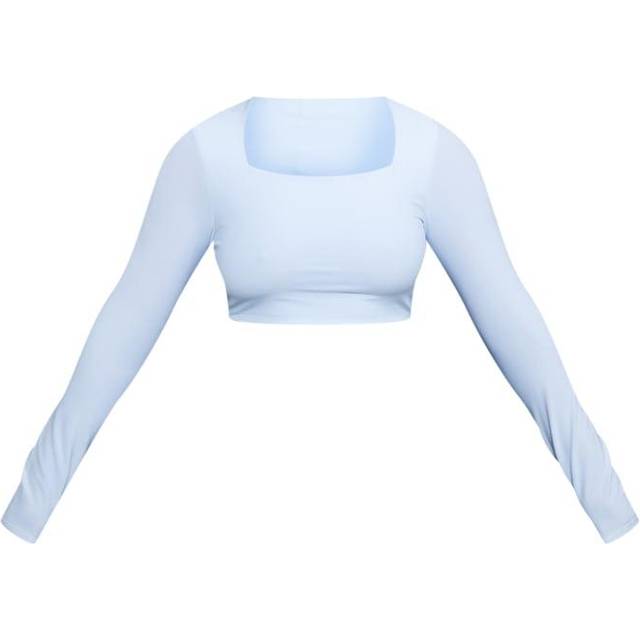 Shape White Slinky Long Sleeve Square Neck Crop Top, White - 14
