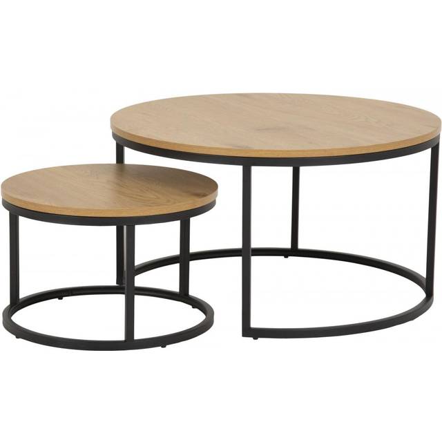 Spiro Round Coffee Table Set With Oak Top & Black Legs