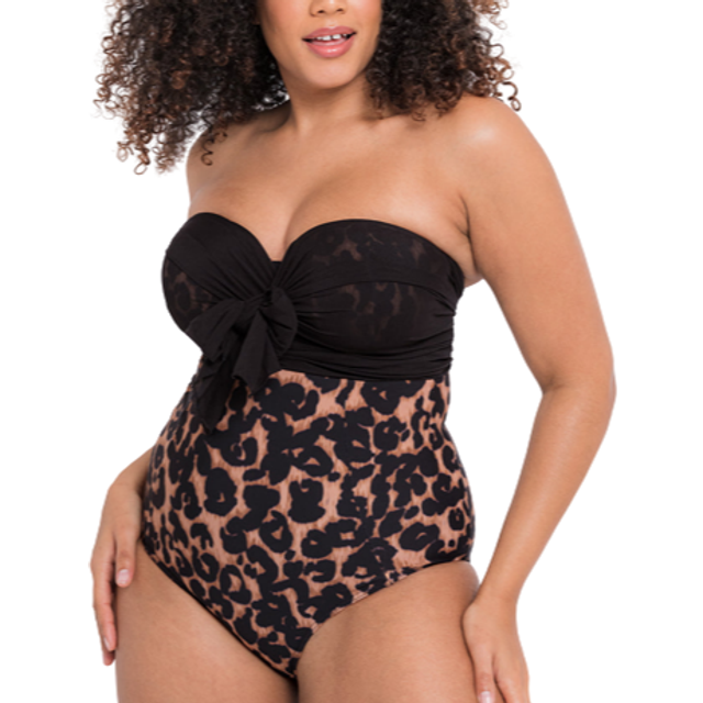 Curvy kate strapless multiway bandeau swimsuit wrapsody womens leopard size d-k