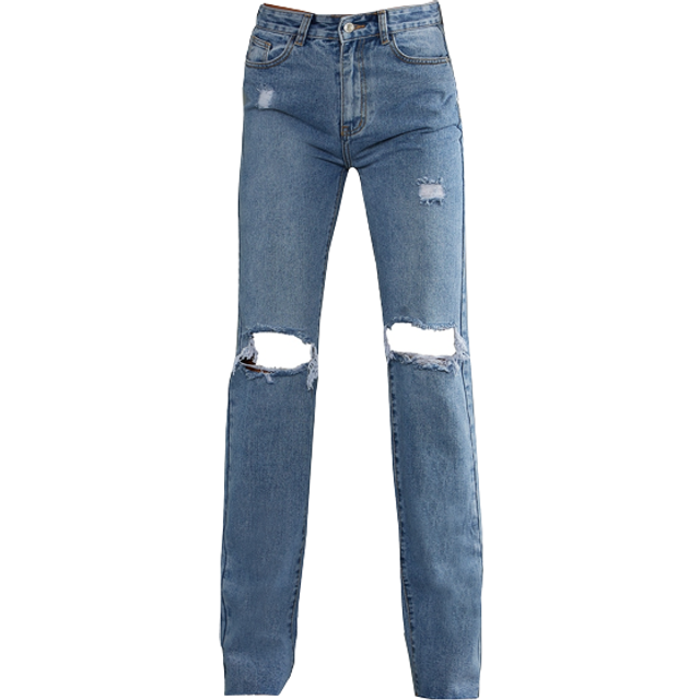 PRETTYLITTLETHING Tall Mid Blue Wash Ripped Long Leg Mid Rise Straight Jeans, Mid Blue Wash - 8