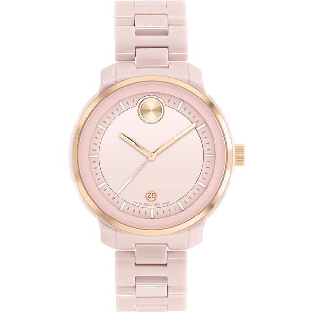 Movado Bold Verso dam schweizisk kvarts 3600935 rouge keramiskt fodral och länkarmbandsklocka, färg: rouge, rouge, Rouge, Modern