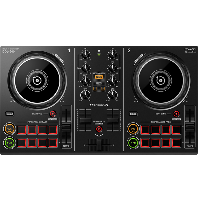 Pioneer DJ DDJ-200 2-Deck DJ Lightweight and Compact Controller with Tutorial and Pop-Hint (Black)