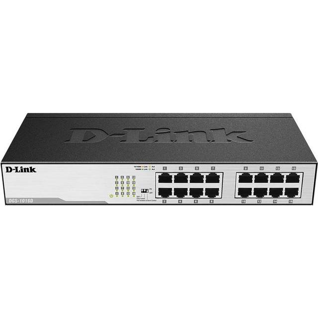 D-Link DGS-1016D/E network switch Unmanaged Black, Metallic