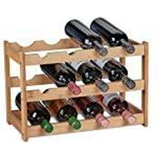 Wine Rack, Horizontal Storage for 12 Bottles, Bamboo, HxWxD: 30 x 45 x 23.5 cm, Home, Kitchen & Bar, Natural - Relaxdays