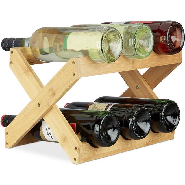 Relaxdays - Bamboo Wine Rack, x Shape, 6 Bottles,Country House Style, Small, Folding Bottle Holder, hwd 22 x 36 x 20 cm, Natural