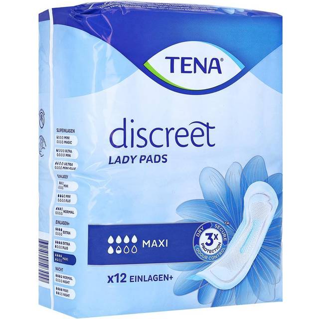 Tena lady discreet protect + maxi instadry incontinence pads - 1 pack of 12