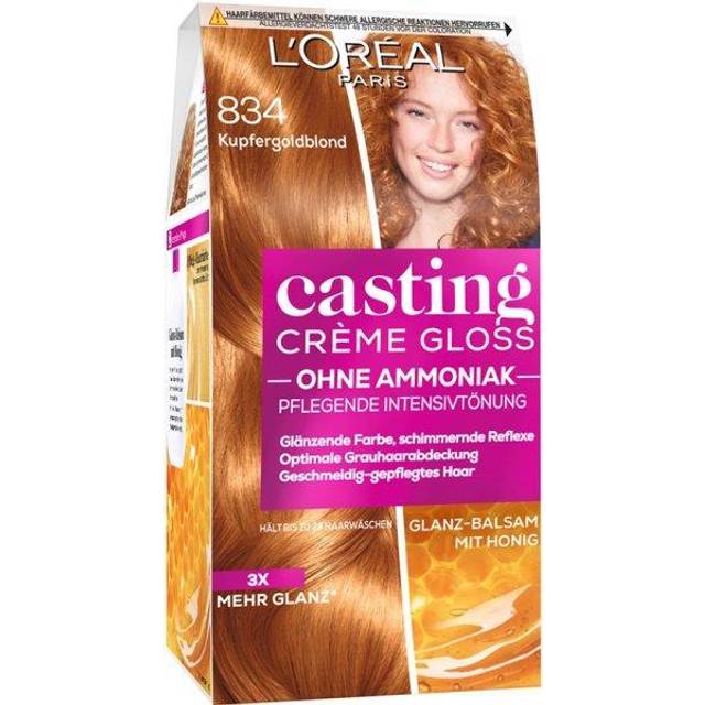 L'Oréal Paris Färgning utan ammoniak och utan silikoner, närande intensivnyans med glans reflekterande balsam, gjutkräm glans hårfärg, nr 834 kopparguldblond, 1 styck