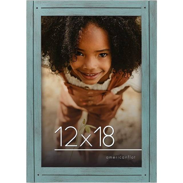 Americanflat 12x18 Poster Frame with Polished Plexiglass - Hampton Collection - Distressed Wood Gallery Picture Frames for Wall Display - Turquoise Bl