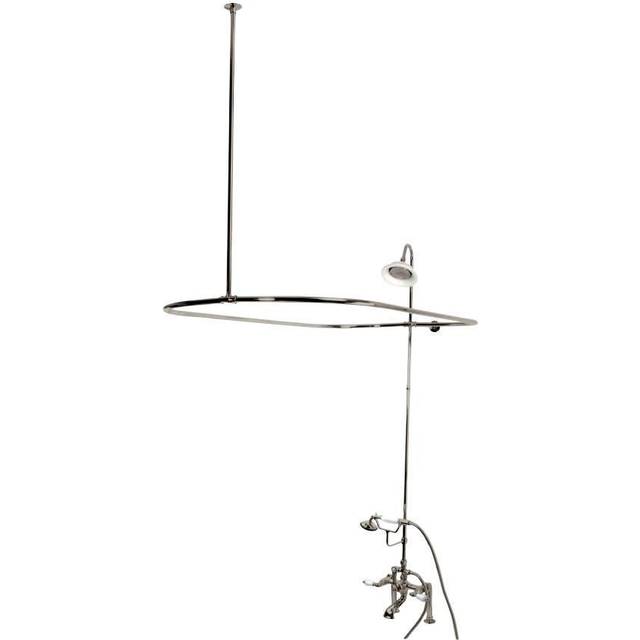 Kingston Brass CCK1178DPL 7 in. Vintage Deck Mount Center Clawfoot Tub Fixture with Shower Riser Package in Satin Nickel
