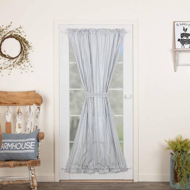 VHC Brands Farmhouse Sawyer Mill Ticking Rod Pocket Cotton Tie Back(s) Striped Curtain  Door Panel 72x40  Blue