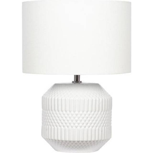 White Embossed Geo Ceramic Table Lamp, White
