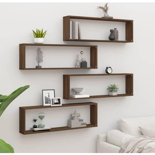 vidaXL Wall Cube Shelves 4 pcs Brown Oak 100x15x30 cm Engineered Wood