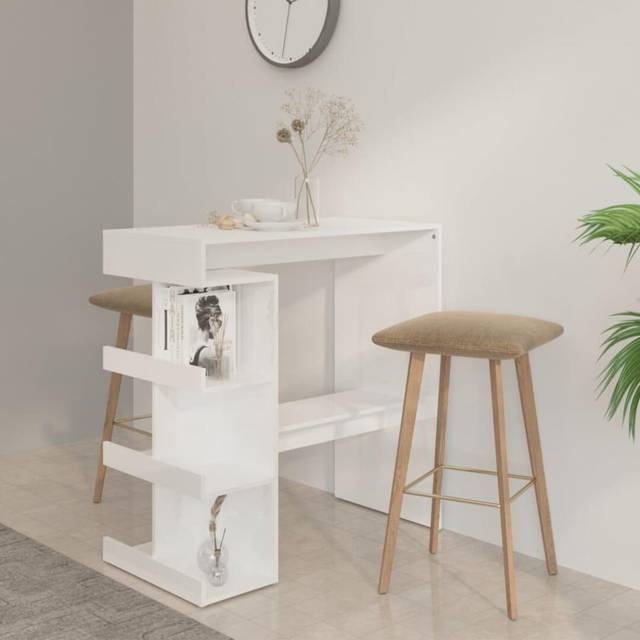 Vidaxl Bar Table With Storage Rack High Gloss White 100X50X101.5 Cm, White
