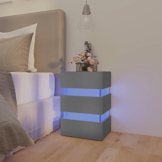 vidaXL LED Bedside Cabinet Grey 45x35x67 cm Engineered Wood