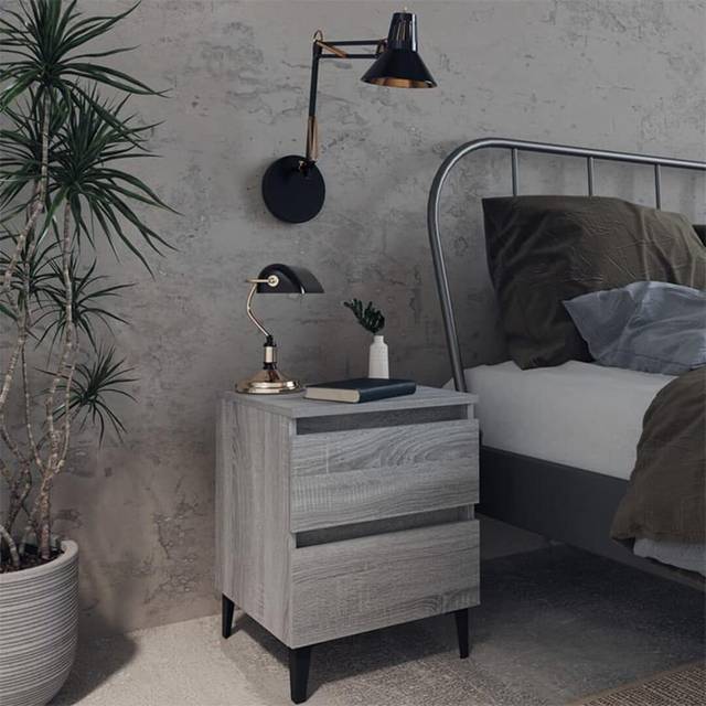 Vidaxl Bed Cabinet With Metal Legs Grey Sonoma 40X35X50 Cm, Grey