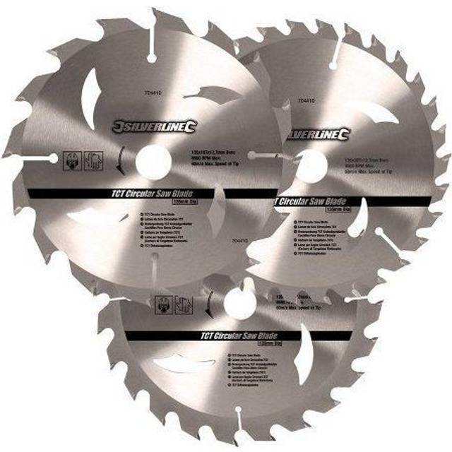 Silverline Tct Circular Saw Blades 16, 24, 30t 3pk 135 x 12.7 - 10mm Ring - 16 -  circular saw tct blades x 135 silverline 10mm ring 16 24 3pk 127