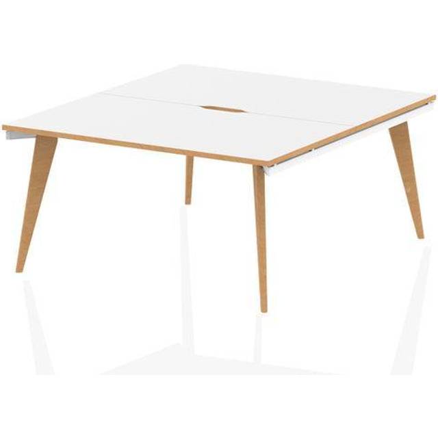 Oslo 1400mm B2B 2 Person Desk White Top Natural Wood Edge White Frame