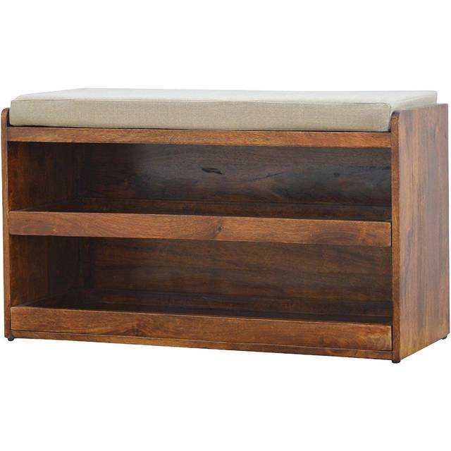 Solid Mango Wood Hand Crafted Mud Linen Pull out Shoe Bench