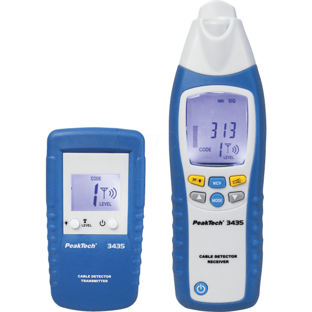 PeakTech 3435 - Kabelsökare med sändare och mottagare för kortslutningar, säkringar, metallrörsystem, voltmeter, kabelsökare i väggar, tak, golv - mottagningsdjup: upp till 2 meter