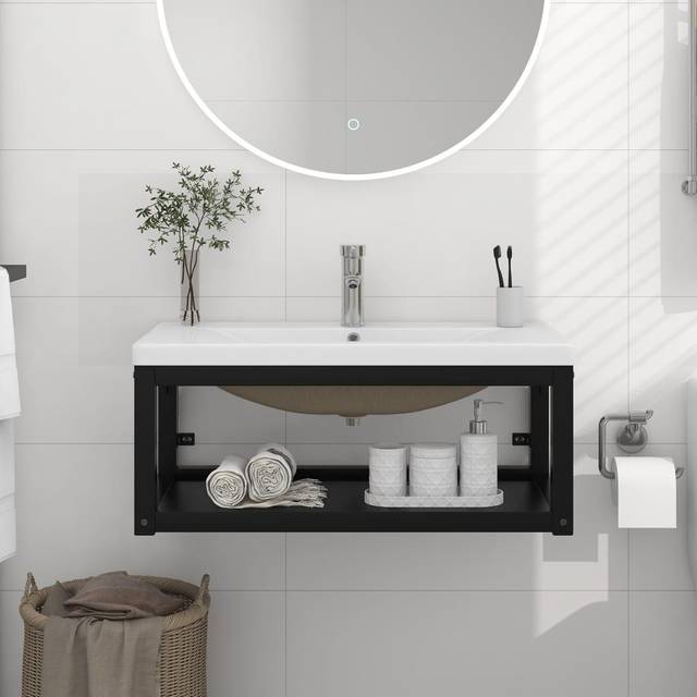 (black, 79 x 38 x 31 cm) vidaXL Bathroom Washbasin Frame & Built-in Basin Iron Black/White Multi Sizes