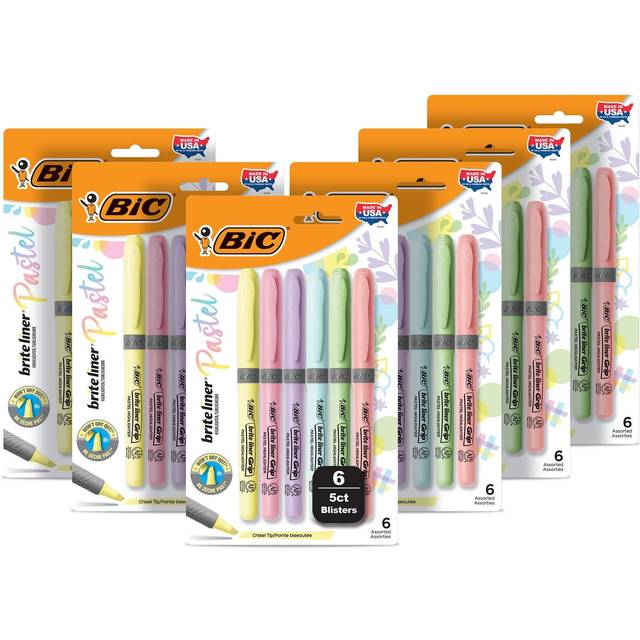 BIC BICGBLD36EAST Brite Liner Grip Pocket Chisel Tip Highlighter, Assorted Color - Pack of 36
